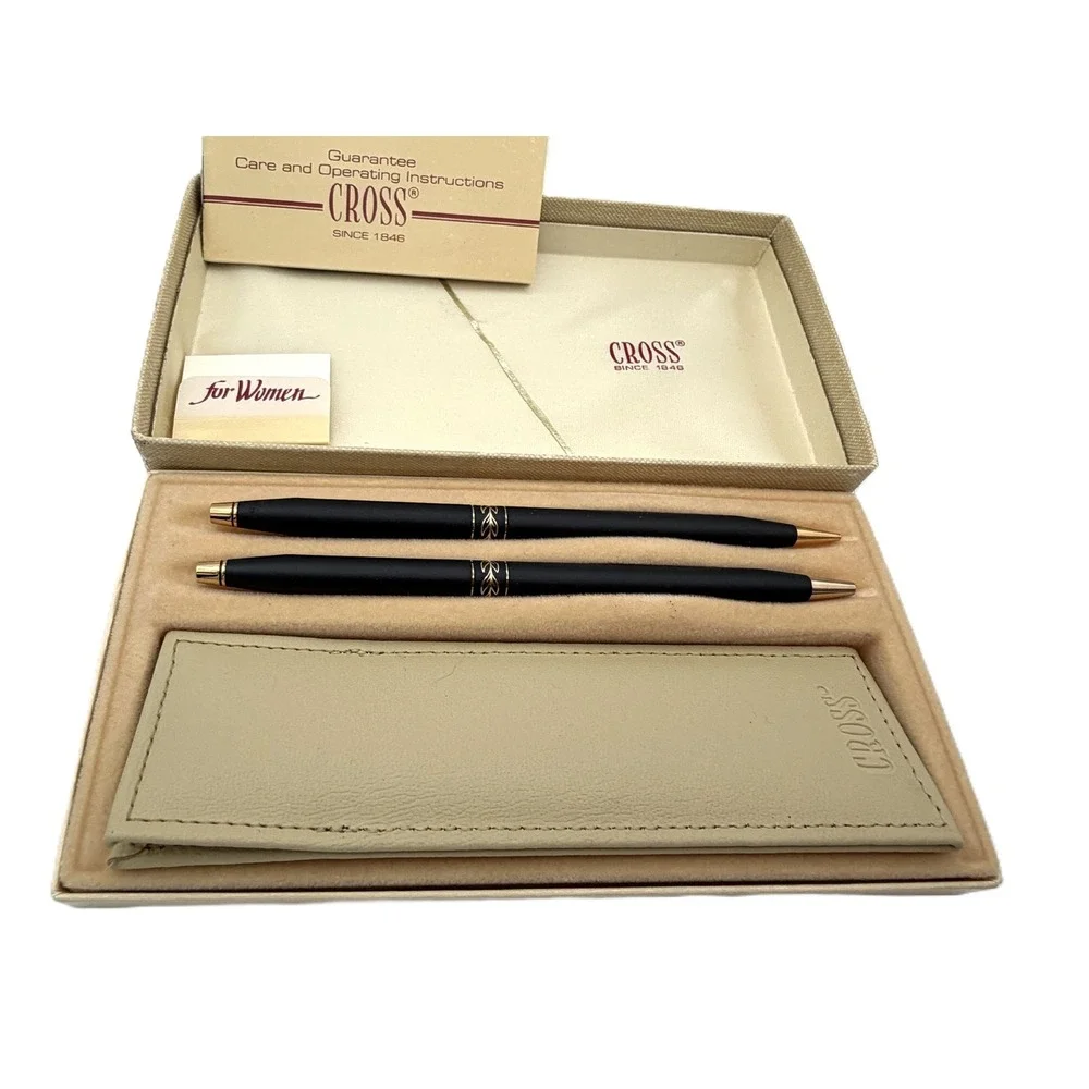 Cross Pen and Pencil Set Women OS Black Good Matte Gold Leaf Classic Century